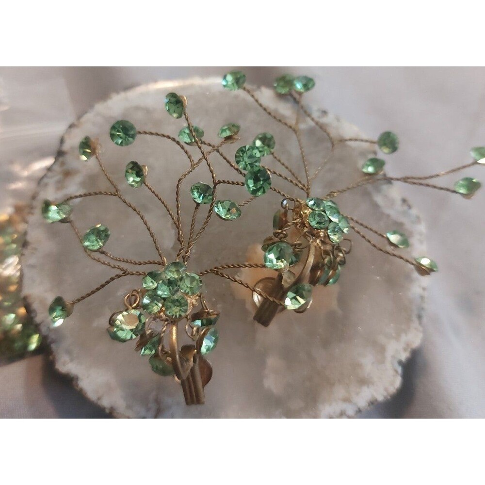 Statement Green Rhinestone West Germany Brass Cli… - image 8